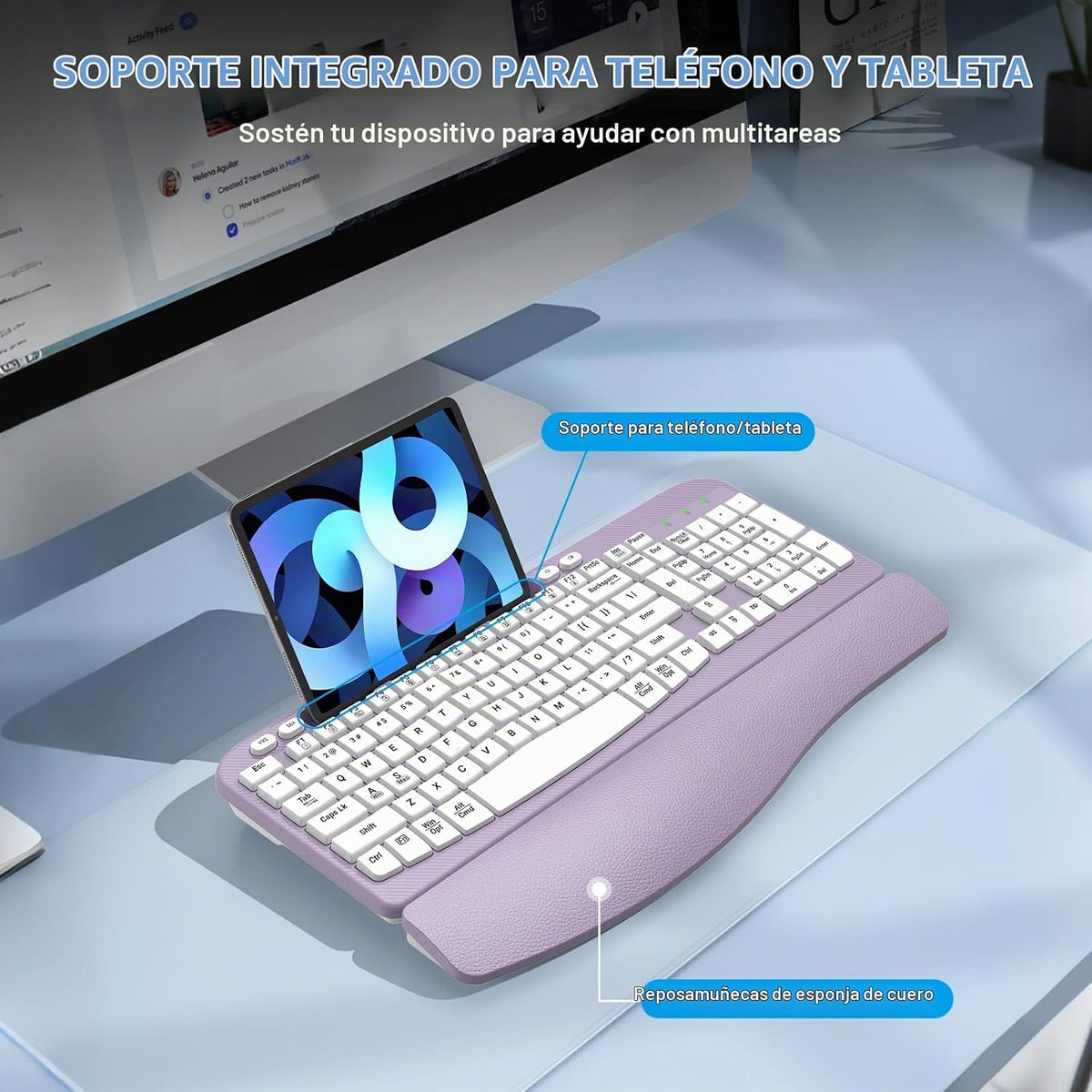 Teclado inalámbrico ergonómico con reposamuñecas acolchado, teclas...