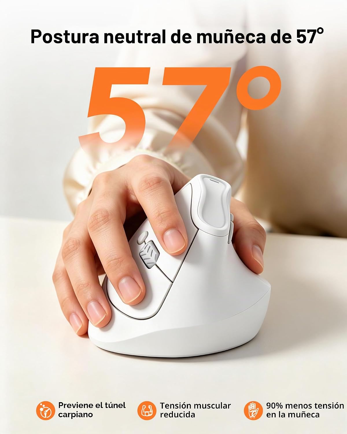 KYSONA Ratón de torre inalámbrico ergonómico de 57°, mouse Ergo sil...