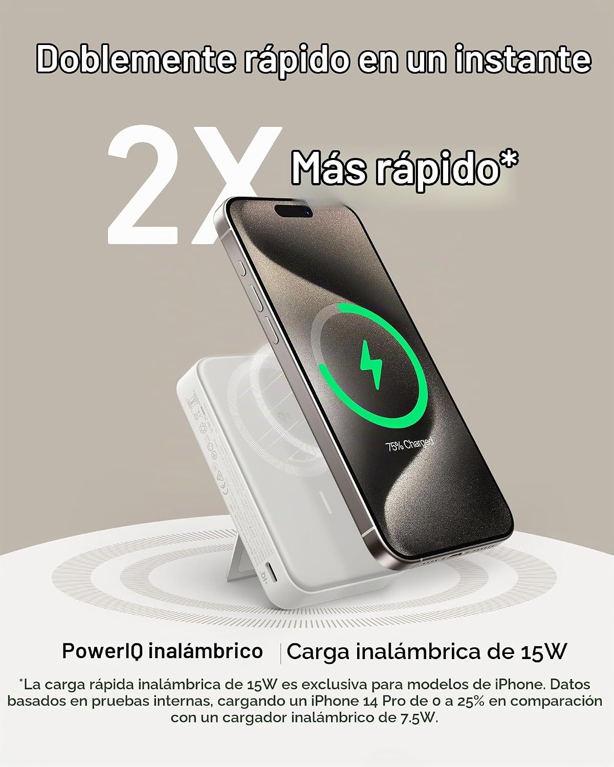 Anker MagGo Power Bank, cargador portátil máximo de 15 W con certif...