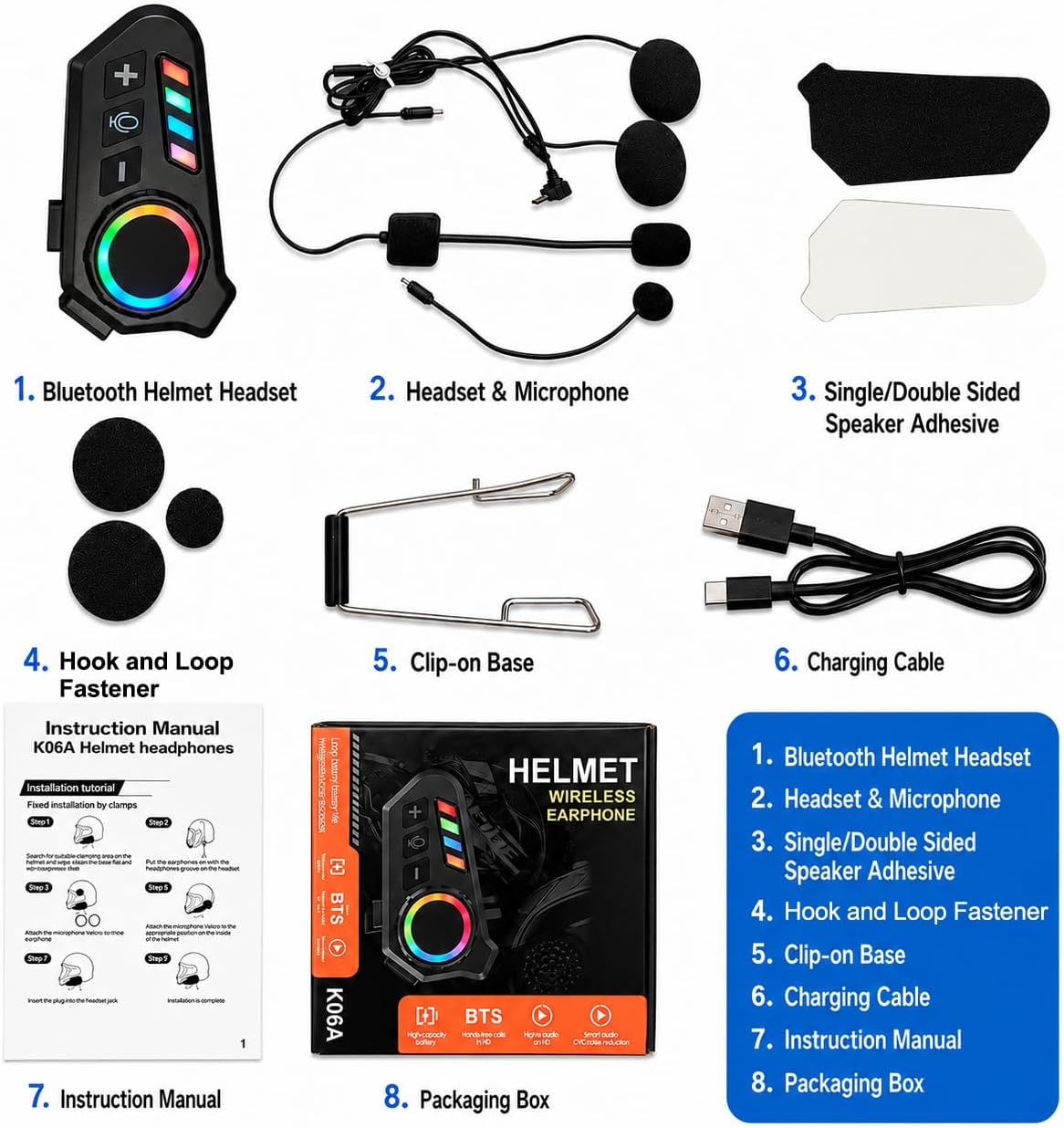DVKIX Auriculares Bluetooth para casco de motocicleta, batería 40H,...