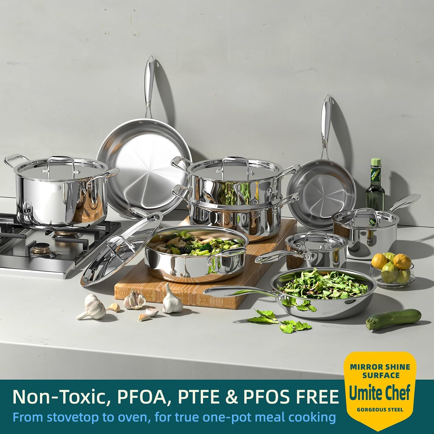 Umite Chef Juego de utensilios de cocina de acero inoxidable, 5 cap...