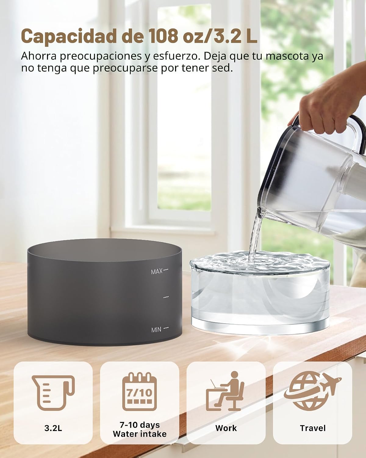 Fuente de agua para gatos: fuente para gatos de 108 oz\/3.2 L, fuen...