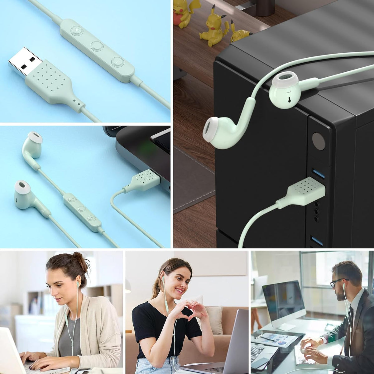 AIAUXAI Auriculares USB para PC,Auriculares con micrófono para comp...