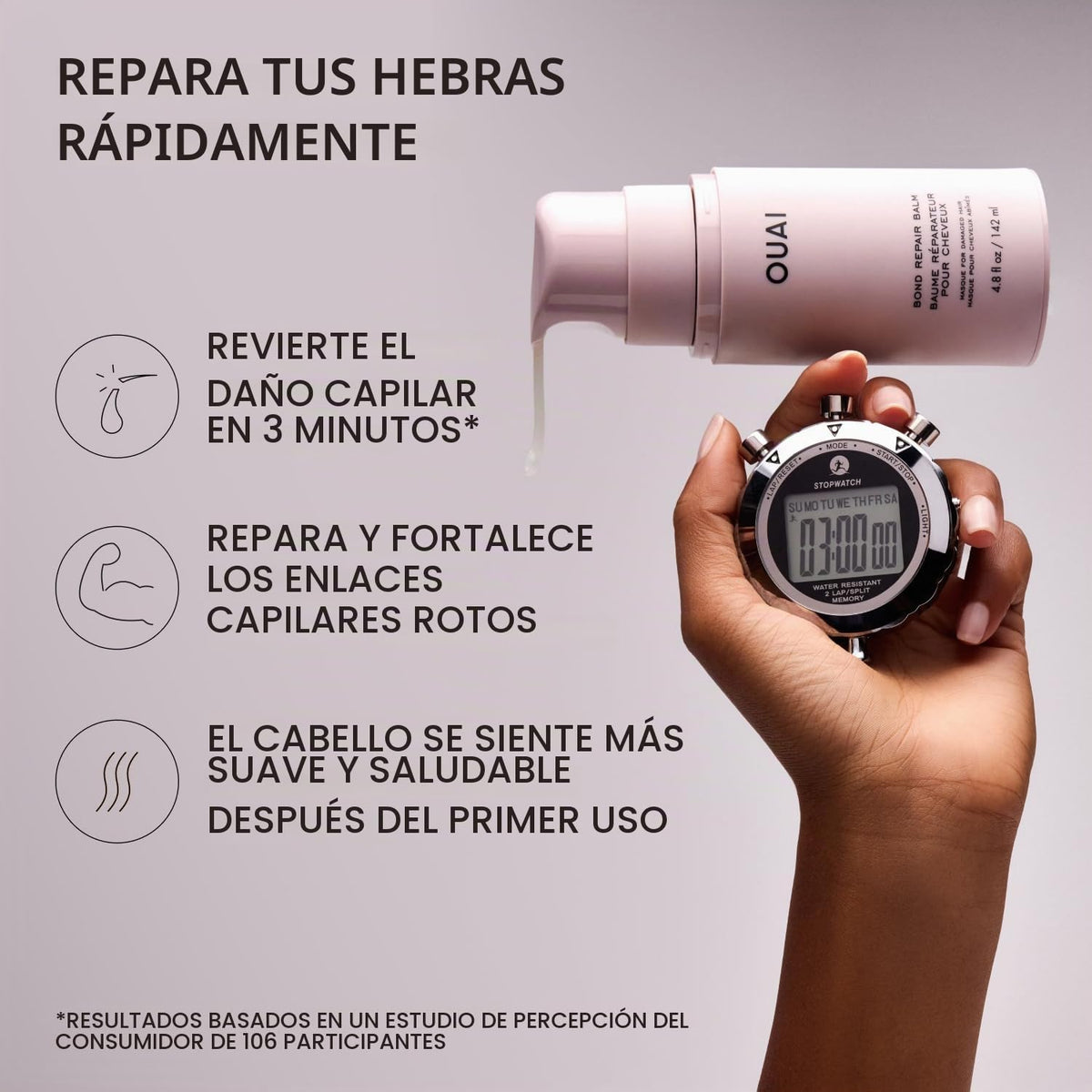 OUAI Bond Repair Balm, mascarilla capilar para cabello dañado, tama...