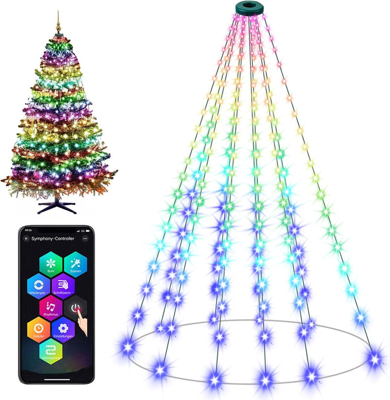 Cadena de luces para árbol de Navidad con anillo, control remoto in...