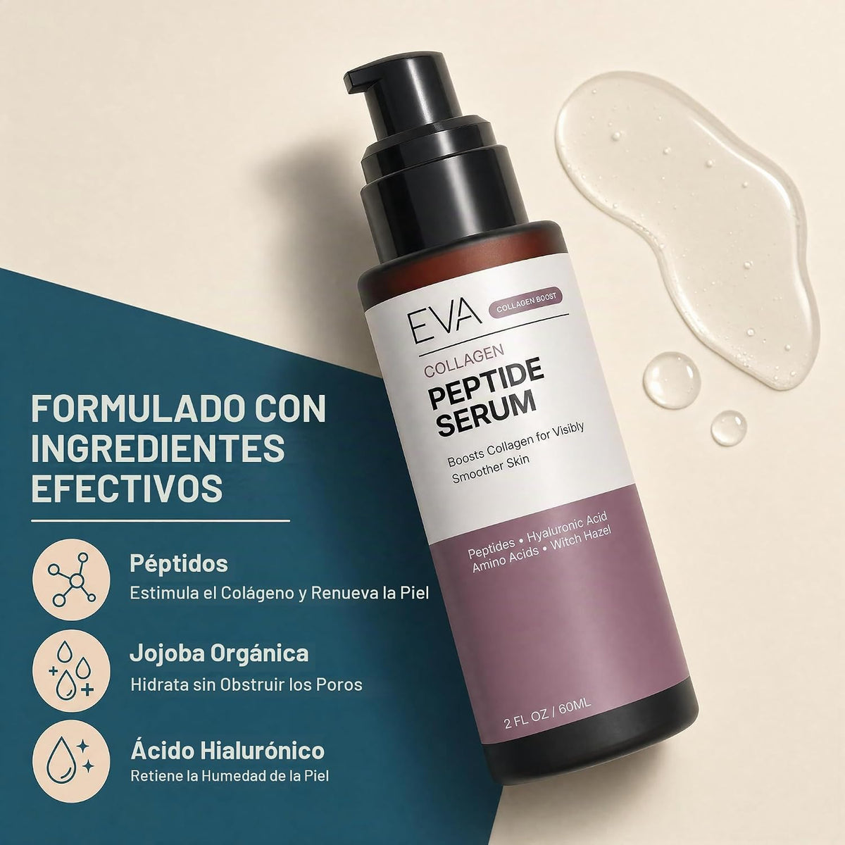 Suero peptídico Eva Naturals, kit de microagujas con rodillo Derma...
