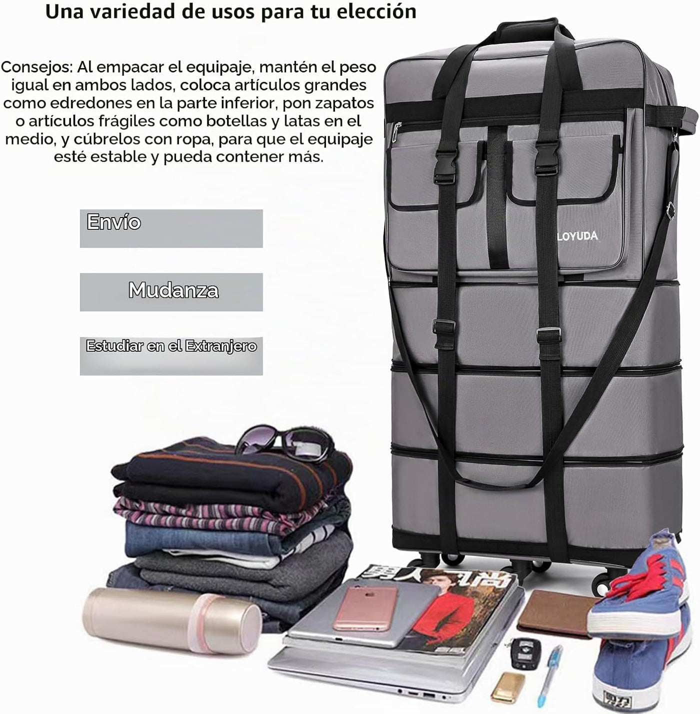 Gloyuda Equipaje Expandible de 130L, Maleta de 40 Pulgadas con Rued...