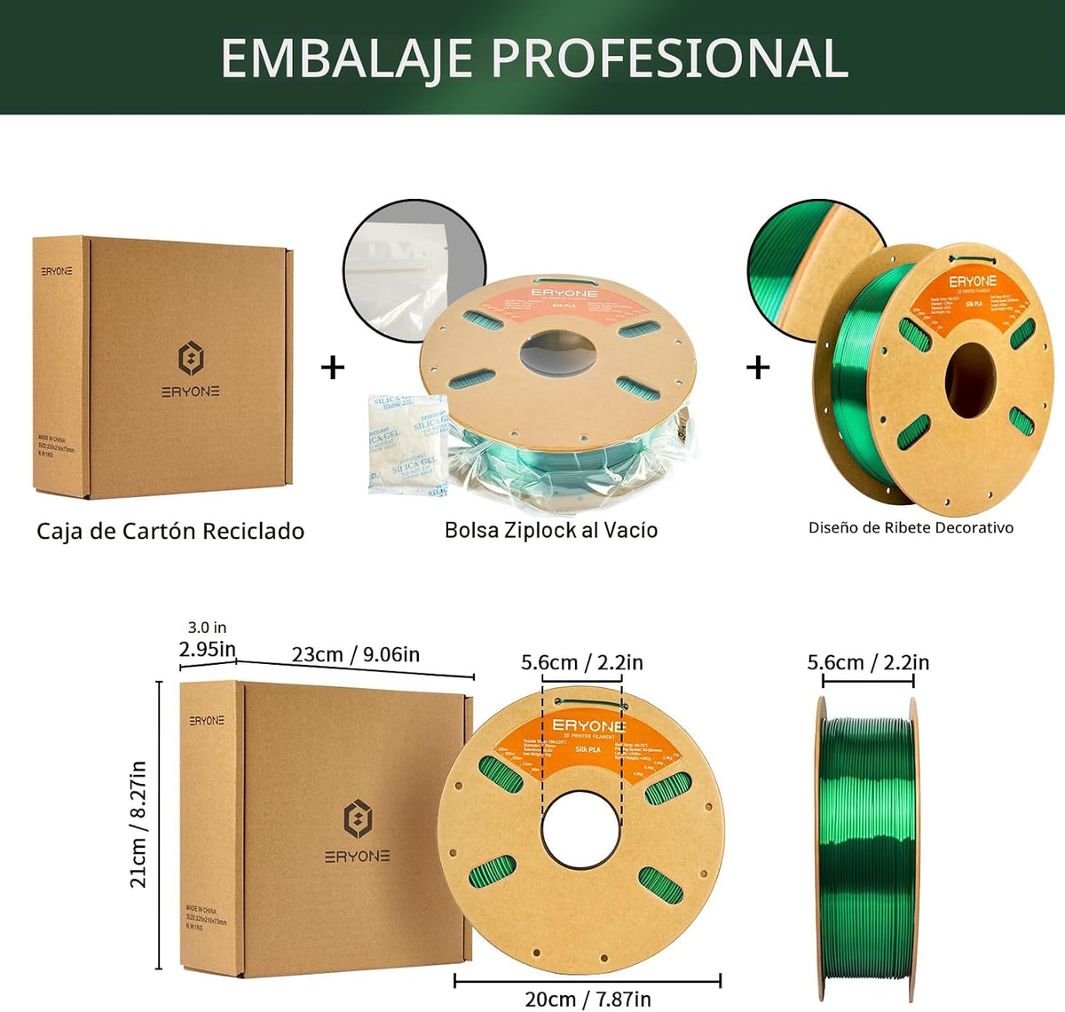 ERYONE - Filamento PLA de seda para impresora 3D, 0.069 pulgadas +\...