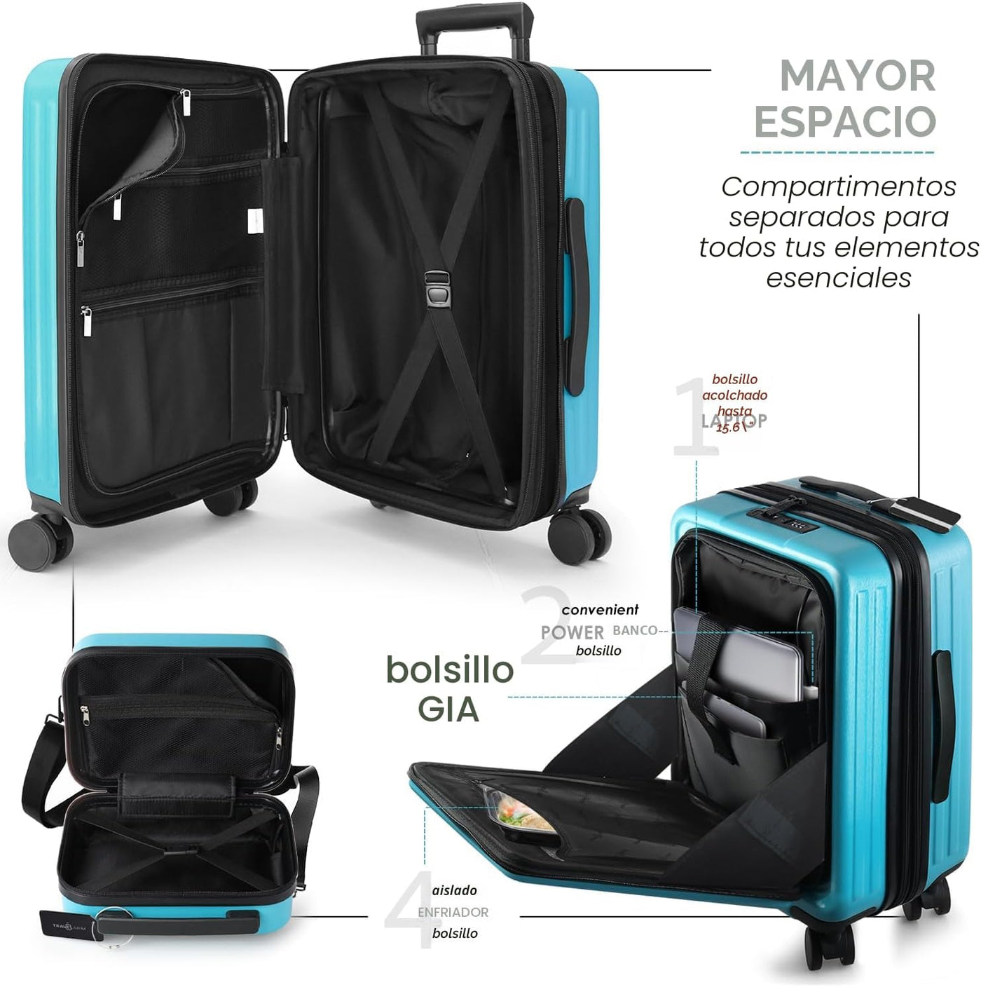 TRAVELARIM - Maleta de mano de 20 pulgadas, 22 x 14 x 9 pulgadas, a...