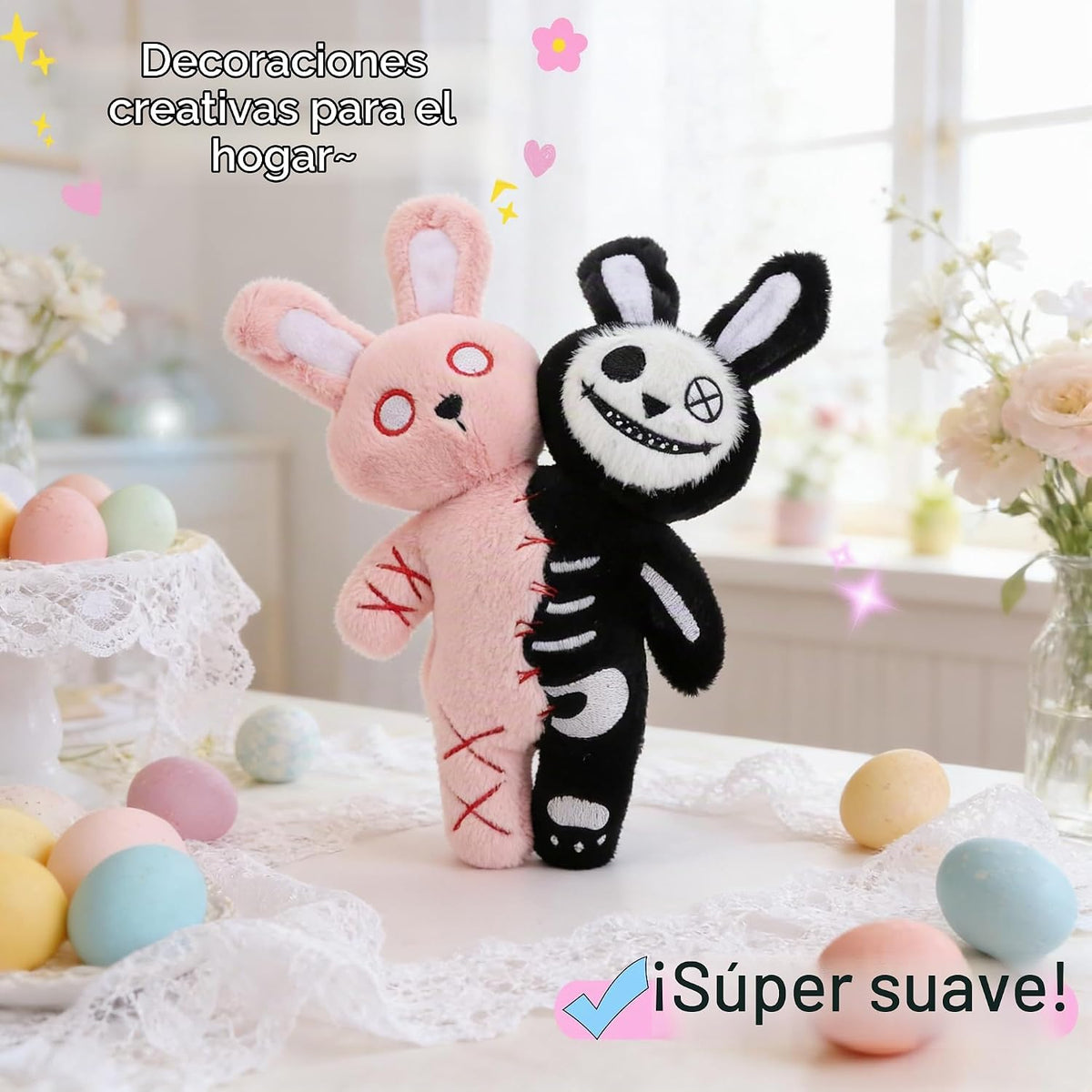 unsnurnoch Juguete de peluche de conejo de doble cabeza de 11.5 pul...