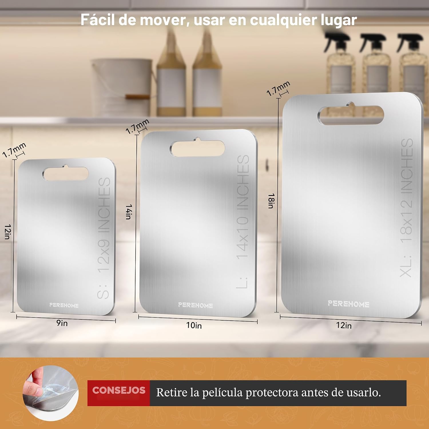 Juego de 3 tablas de cortar de titanio para cocina, tabla de cortar...