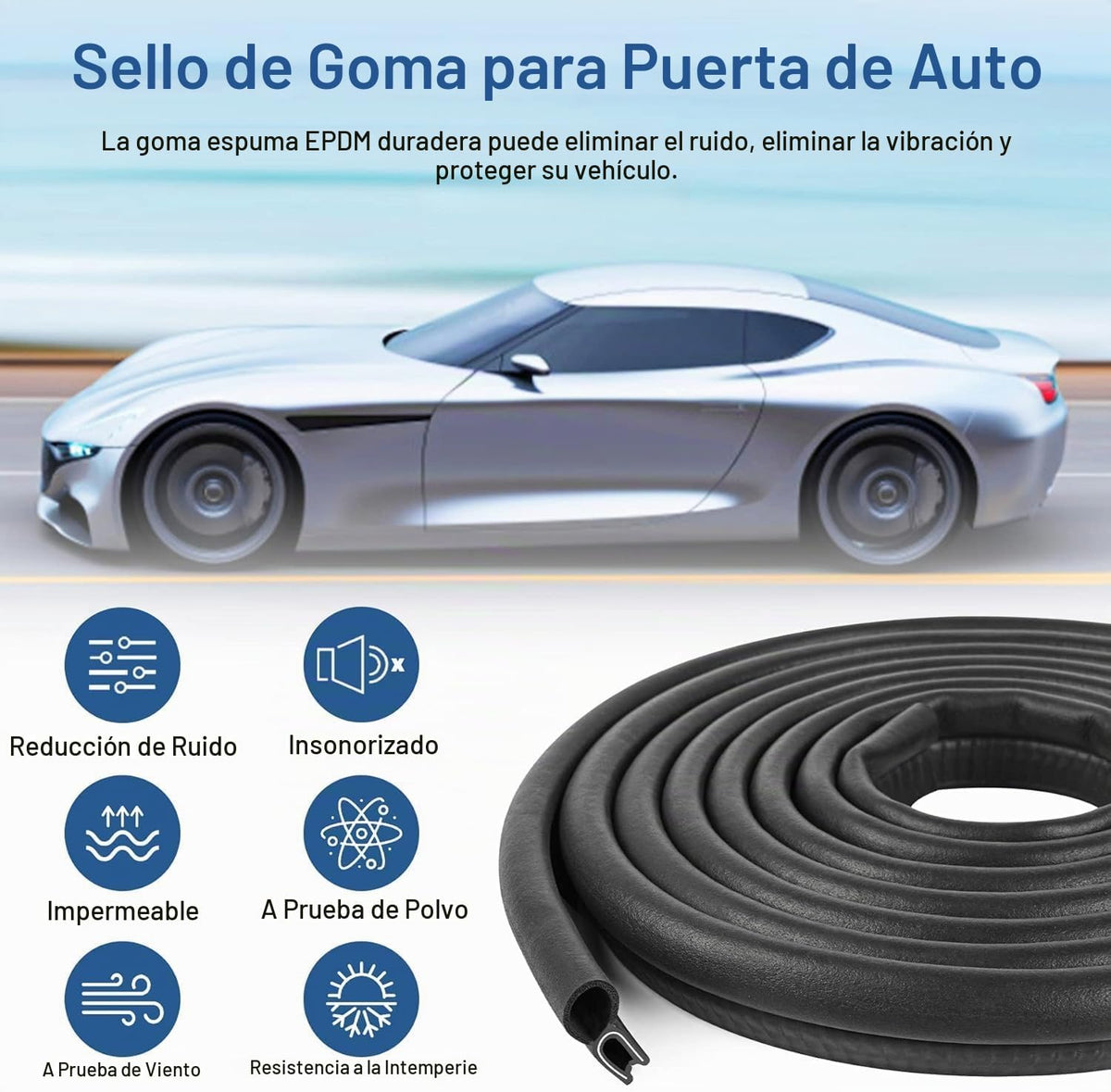 Burlete para Puerta Automotriz de 12 Pies, Tira de Sellado de Borde...