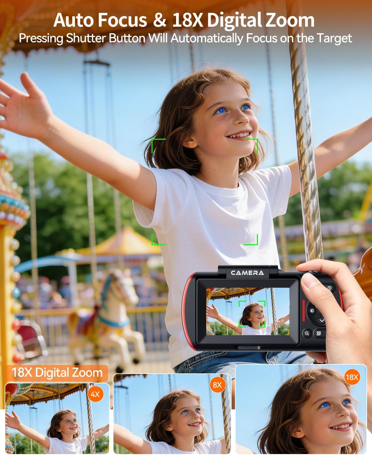 RAZPLYN Cámara digital 4K para fotografía WiFi 180° pantalla abatib...