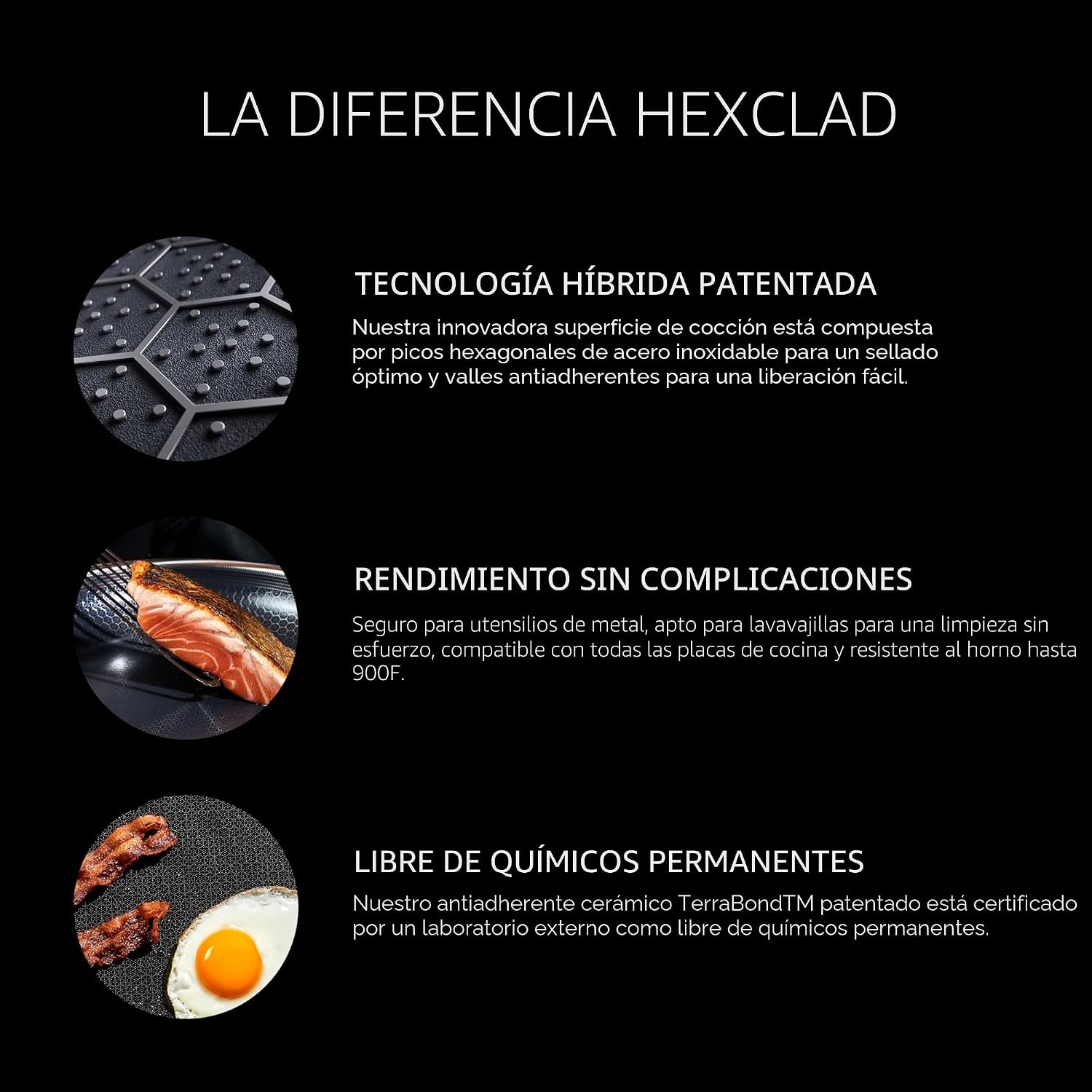 HexClad Sartén híbrida antiadherente de 10 cuartos de galón con tap...