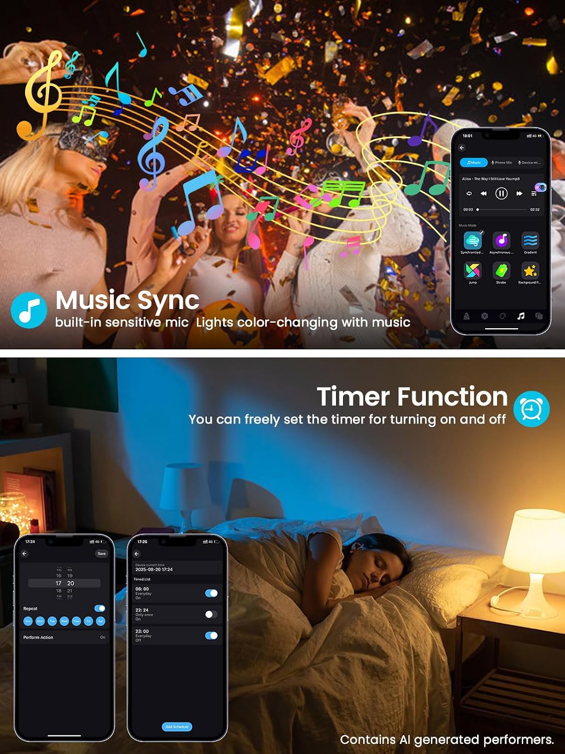 Guirnalda de luces navideñas inteligentes con cambio de color, cont...