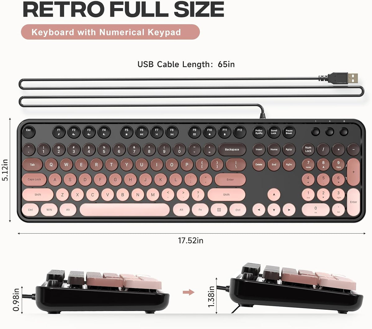 Dilter Teclado de computadora con cable, teclado USB de tamaño comp...