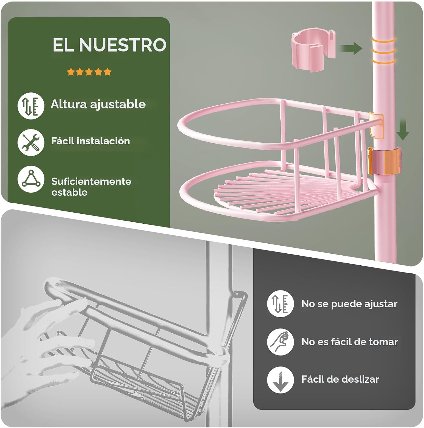 HAMITOR Organizador de Esquina para Ducha con Poste de Tensión: Est...