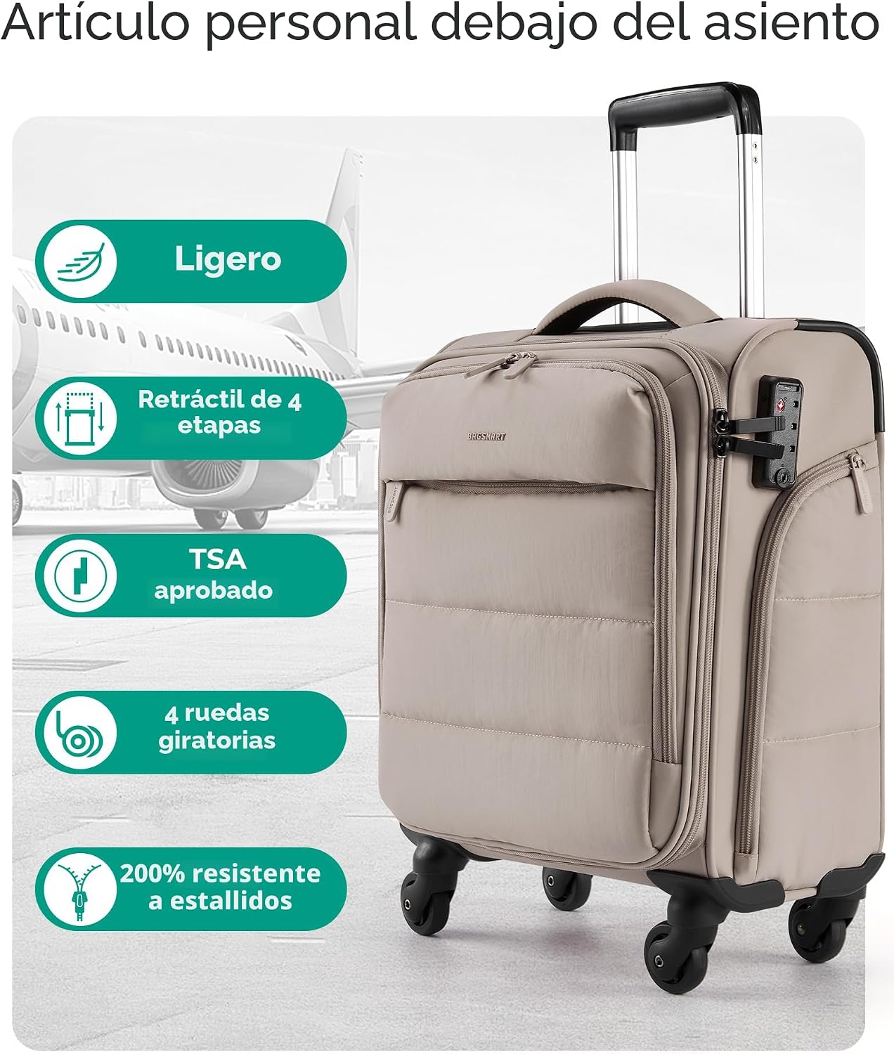 BAGSMART Equipaje de mano debajo del asiento aprobado por aerolínea...