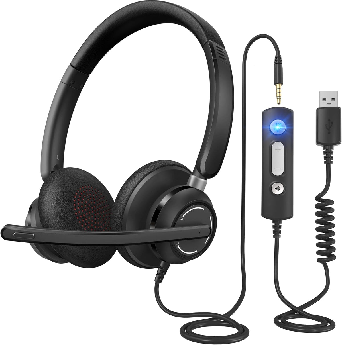 JabNecter Auriculares con cable con micrófono para PC, computadora...