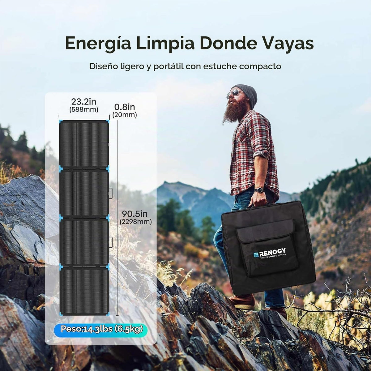 Panel solar portátil Renogy de 220 W, materiales de primera calidad...