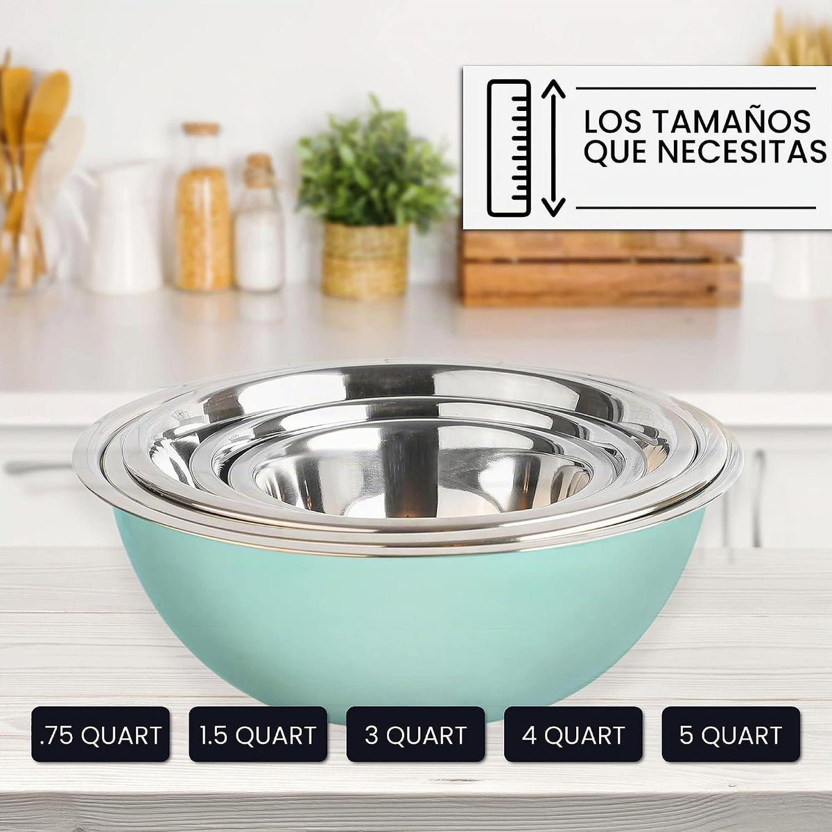 WHYSKO Juego de tazones de acero inoxidable para mezclar alimentos,...