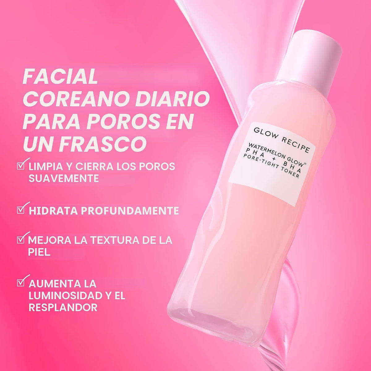Glow Recipe PHA + BHA Tónico facial, tónico exfoliante coreano para...