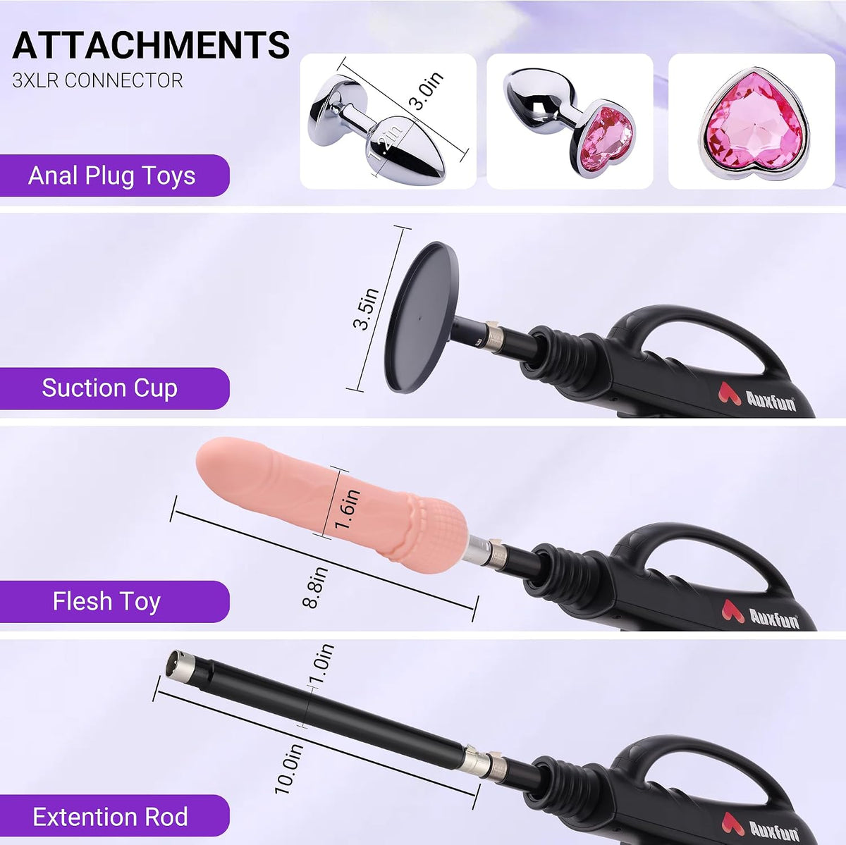 Máquina sexual AUXFUN Consolador con ventosa con tapón anal a tope...