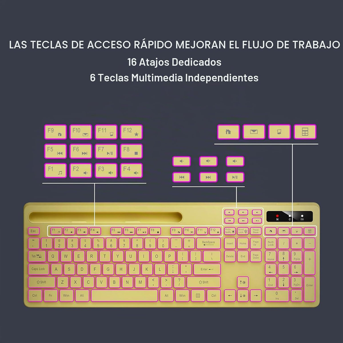 Soueto Teclado inalámbrico con retroiluminación RGB, soporte para t...
