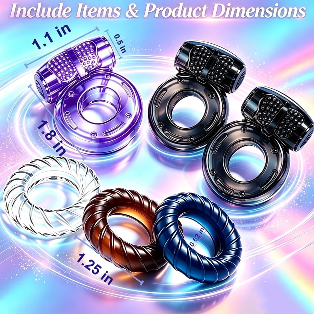 Juego de 6 anillos vibratorios para el pene impermeables, funda de...