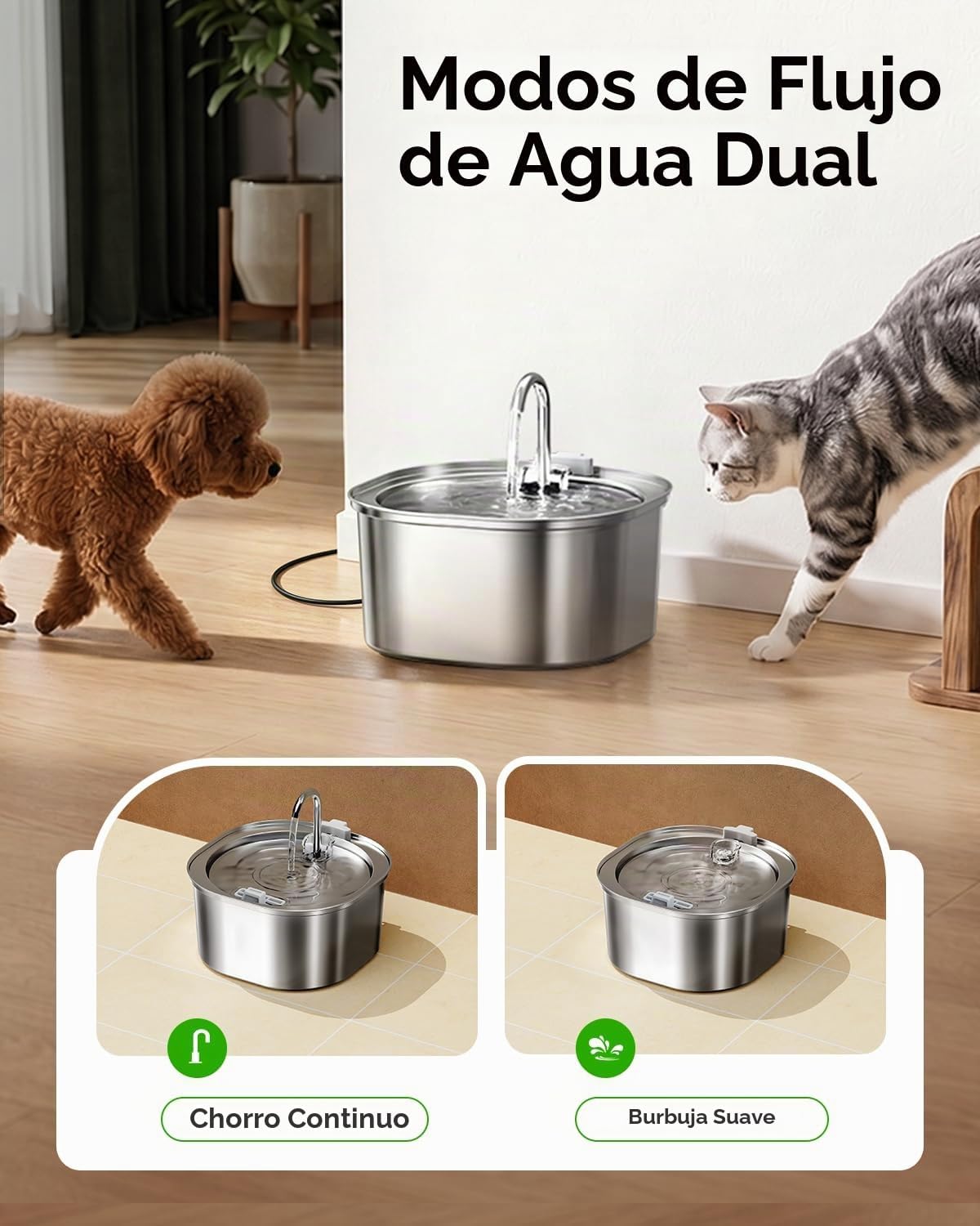 PEKTACO Fuente de agua para gatos, fuente de agua para mascotas de...