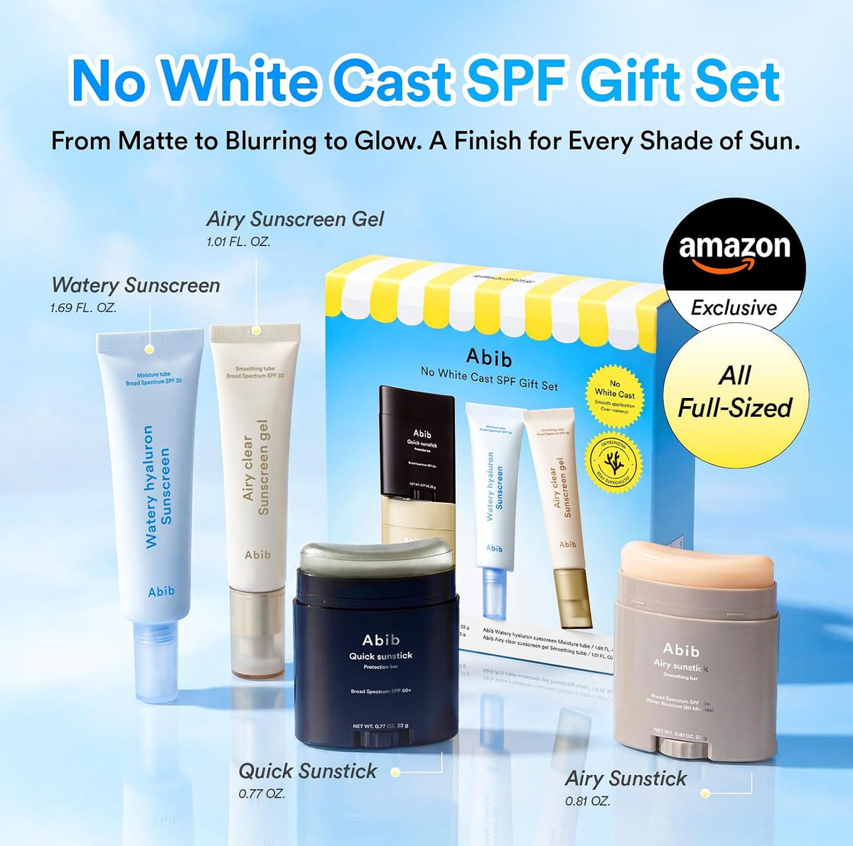 Abib Set de regalo con SPF sin fundición blanca 4EA, esenciales de...