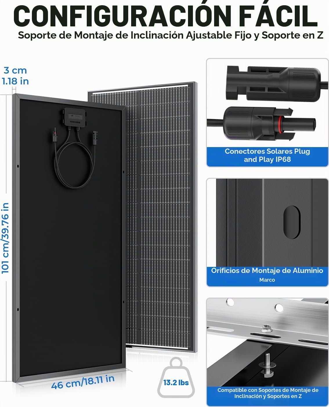 10 paneles solares de 100 W, 25% de alta eficiencia tipo N panel so...