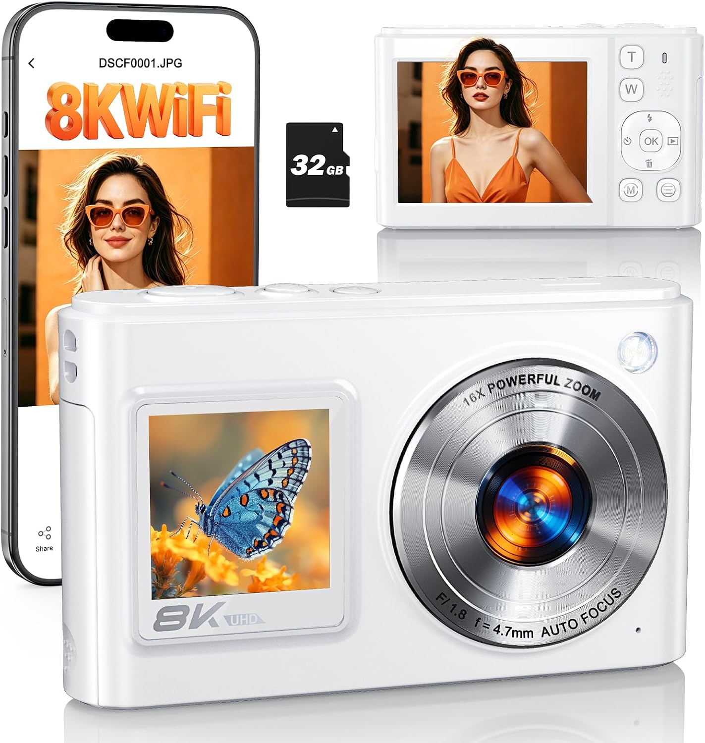 Cámara digital 8K para fotografía con WiFi, enfoque automático de 9...