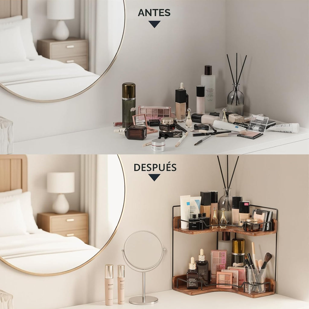 Snuvid Organizador de mostrador de baño de 2 niveles, estante esqui...