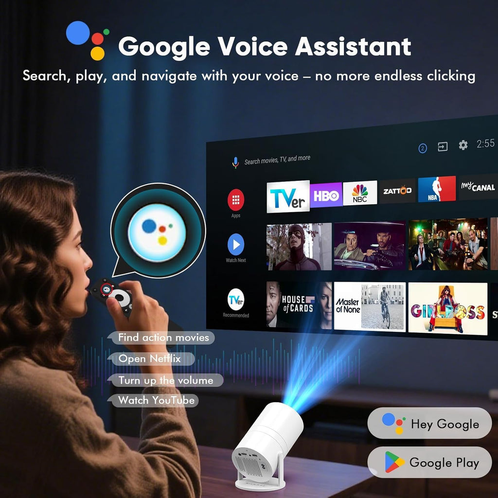 [Google TV integrado y control de voz] Mini proyector WISHOLY con W...