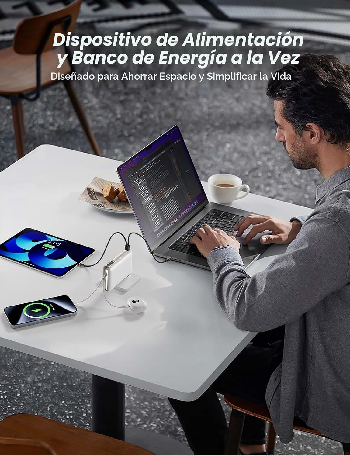 Cargador portátil de 50000 mAh con cables integrados y enchufe de p...