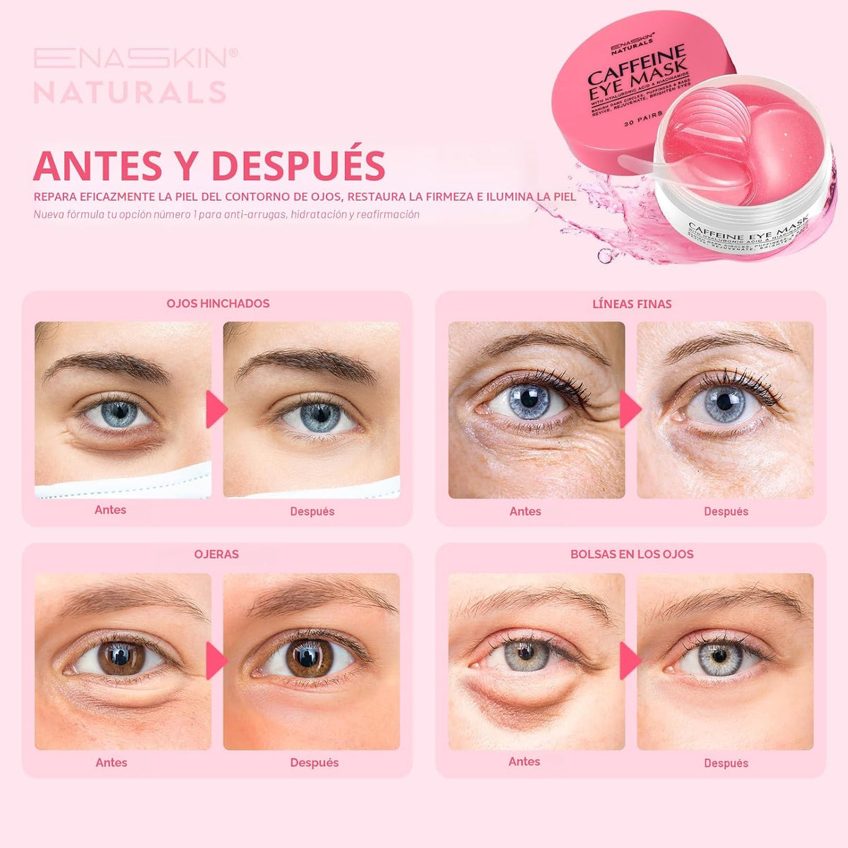 Parches debajo de los ojos con cafeína Enaskin Naturals para ojeras...