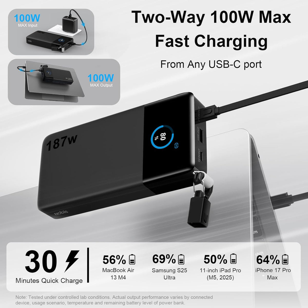 NOBIS Cargador portátil 187W 25000mAh Power Bank con aplicación Sma...