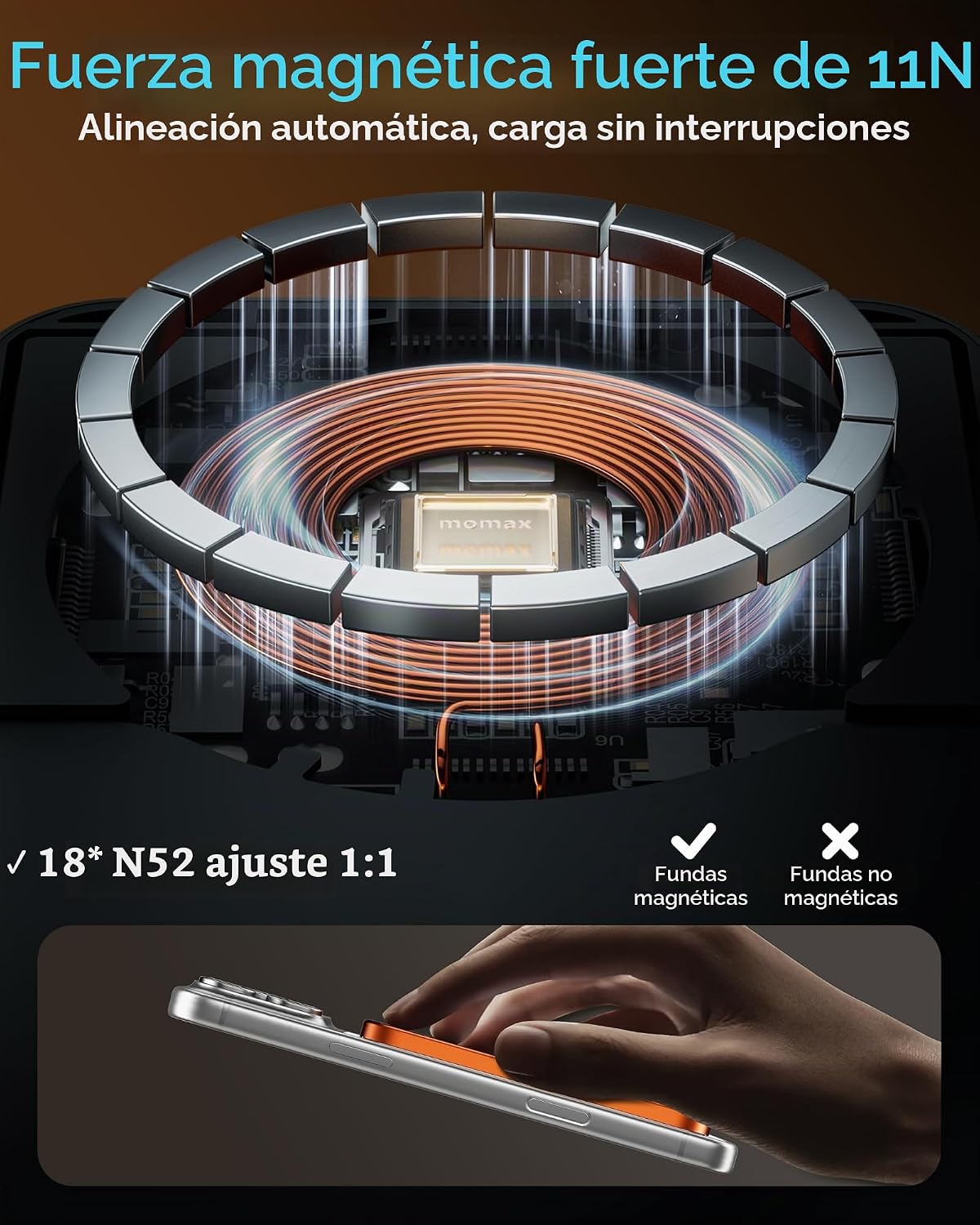 MOMAX Banco de energía magnético de 5000 mAh, ultra delgado de 0.3...