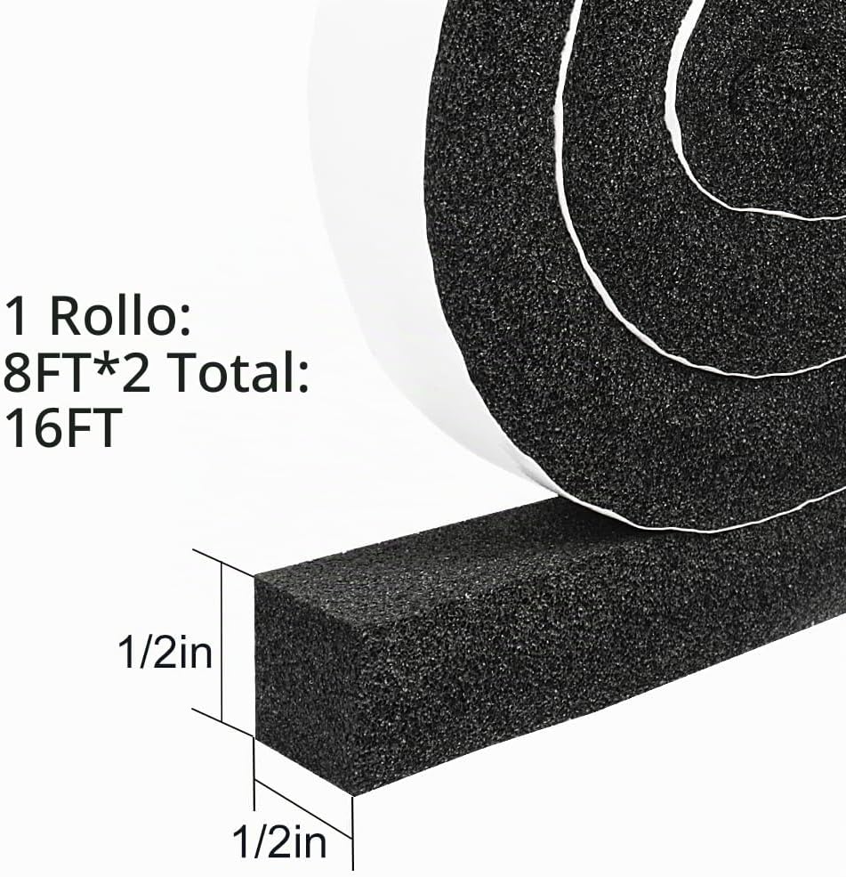 2 rollos de 1\/2 pulgada de ancho x 1\/2 T de burlete de espuma de...