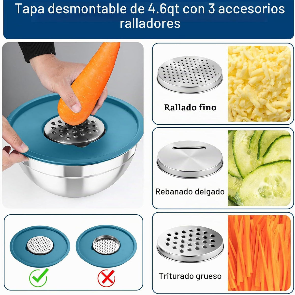 TeamFar - Juego de cuencos para mezclar con tapas, 5 piezas de acer...