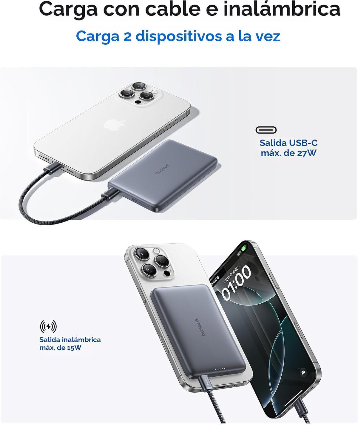 Baseus Picogo - Cargador portátil Magsafe, Qi2 15 W 0.5 pulgadas, u...