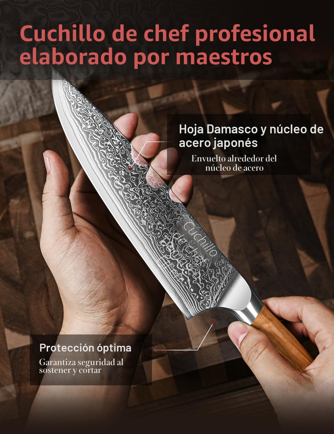 Juego de cuchillos de cocina de Damasco Emojoy, 3 piezas de cuchill...