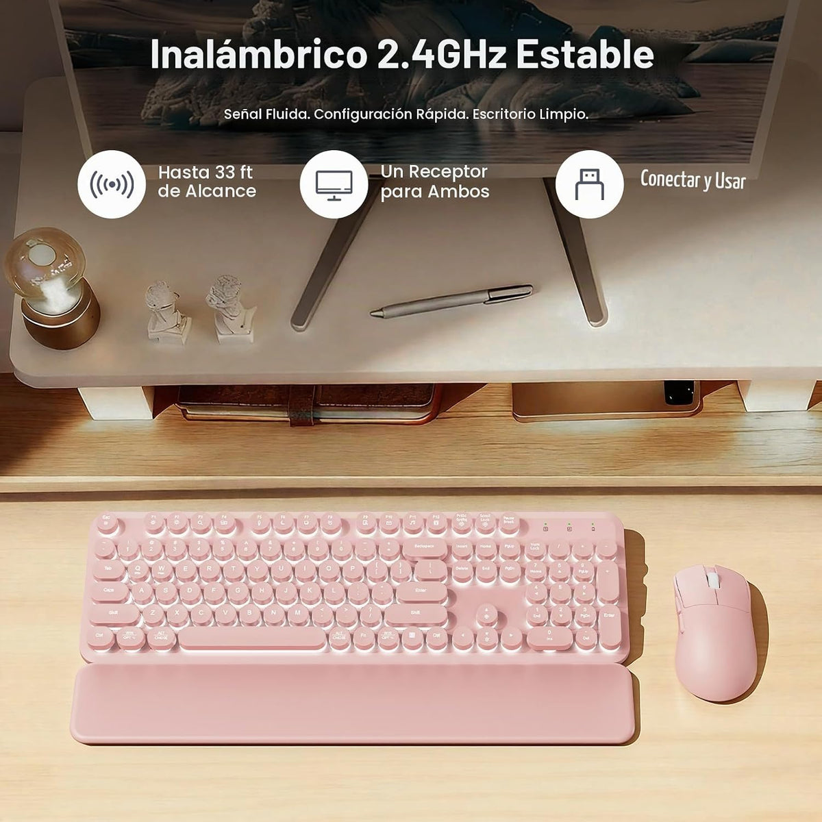 Combo de teclado y mouse inalámbricos retroiluminados, teclado retr...