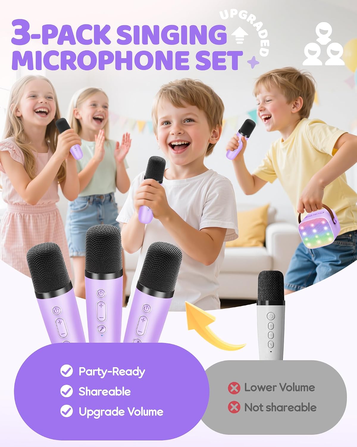 YLL Mini máquina de karaoke con 3 micrófonos inalámbricos, regalos...