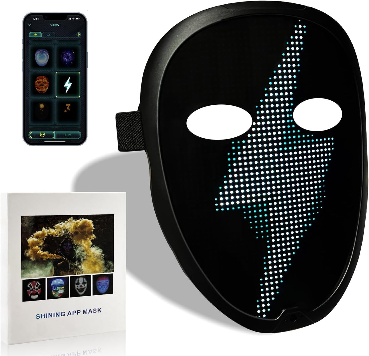Depointer Life - Máscara LED con control de aplicación recargable c...