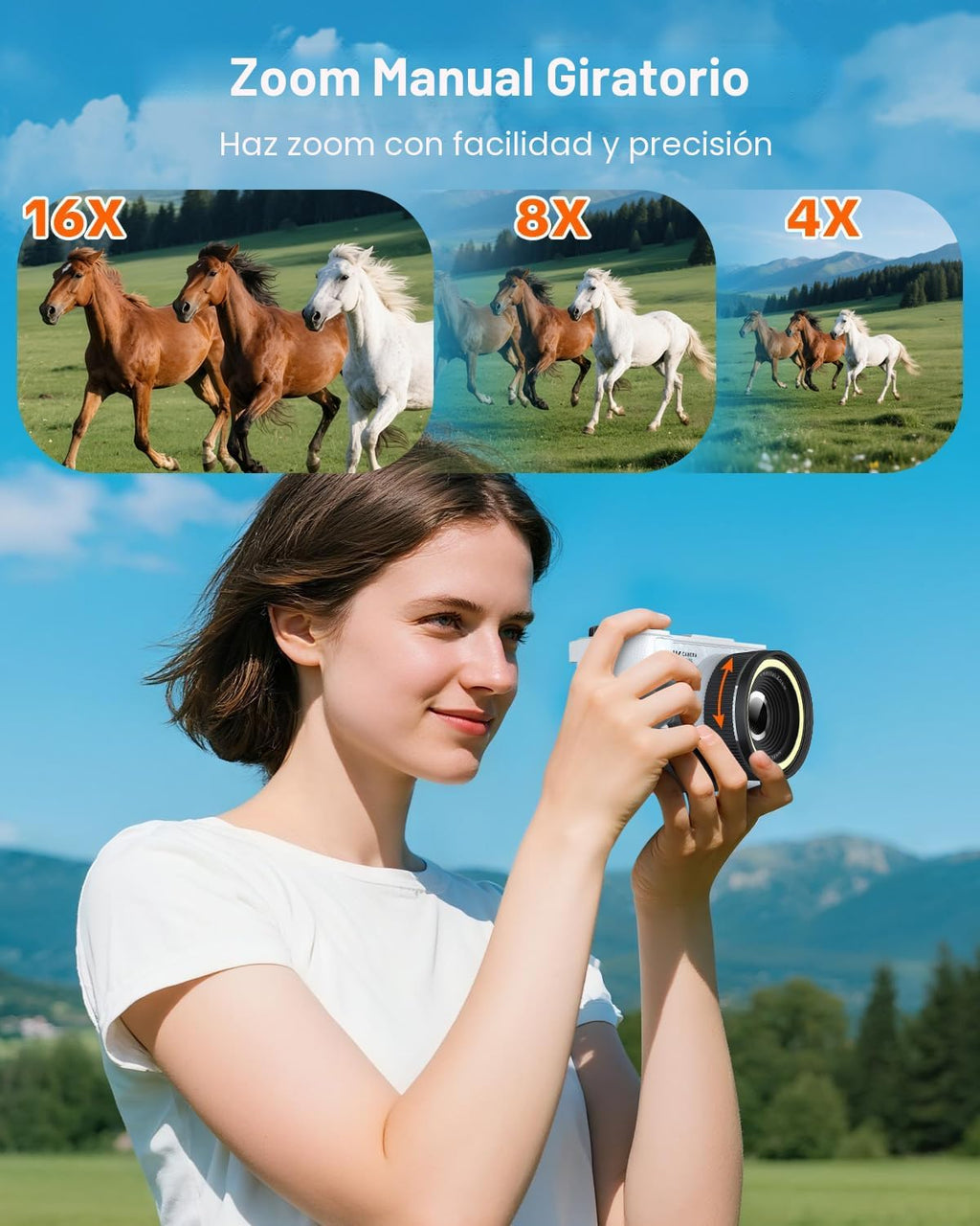 W &amp; O Cámara digital 4K para fotografía, cámara digital con pan...