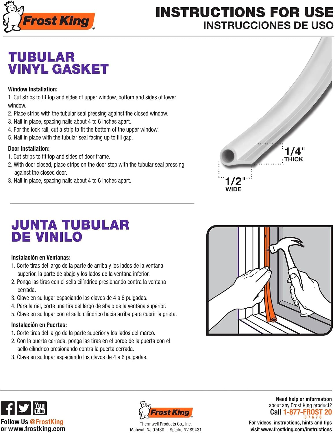 Frost King Junta de vinilo tubular burlete impermeable, 1\/2" W...