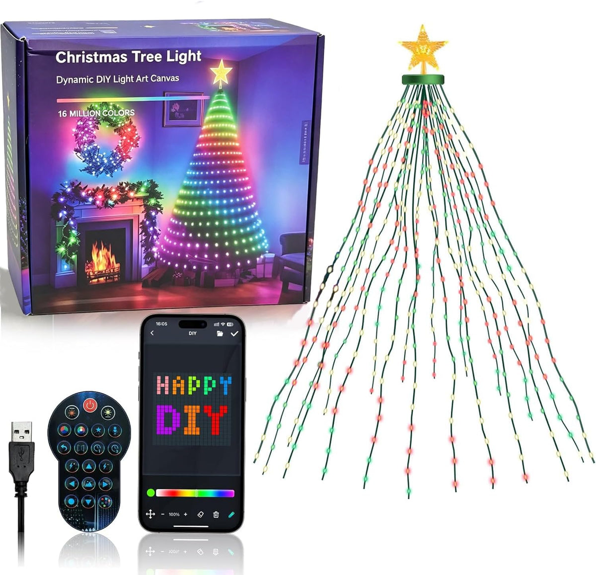 Luces inteligentes para árbol de Navidad, luces LED de cascada, dec...