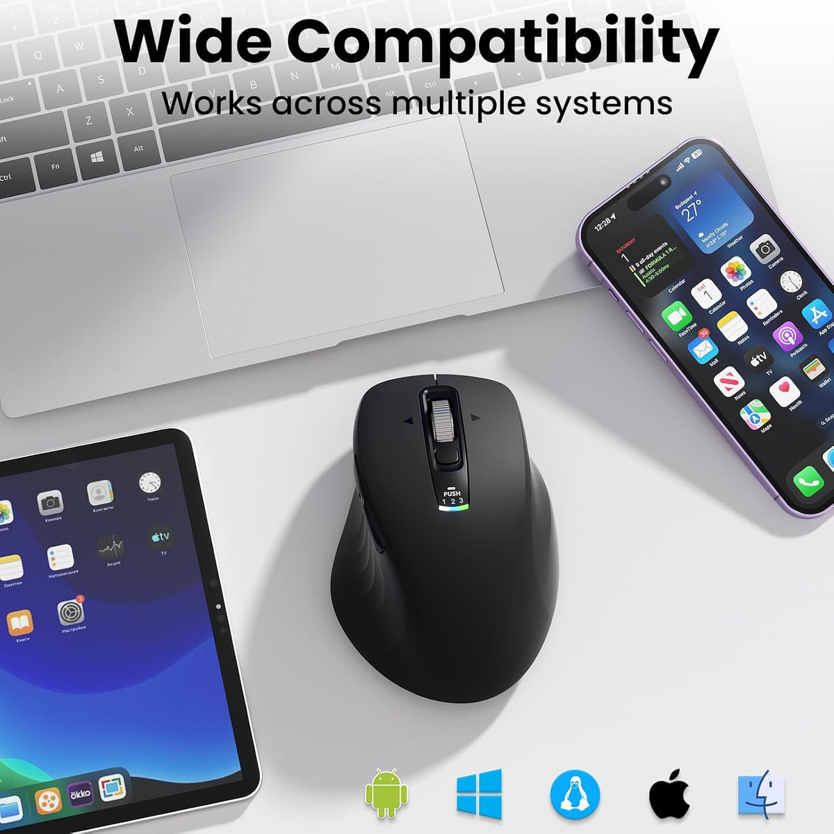 Ratón Bluetooth inalámbrico, mouse ergonómico multidispositivo con...